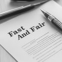 Create a logo of a contract, with the words "Fast And Fair" in bold font on the paper --ar 1:1 --v 6.1 Job ID: 209bffd5-d190-464d-8d2a-b77b7656e1e6